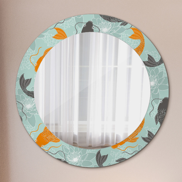 Miroir rond avec décoration Carpe chinoise