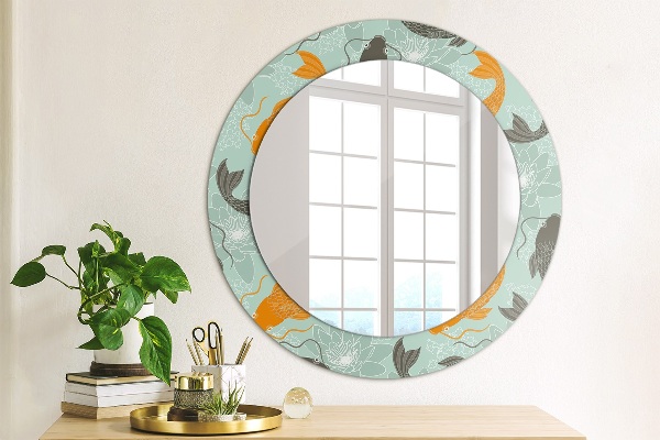 Miroir rond avec décoration Carpe chinoise