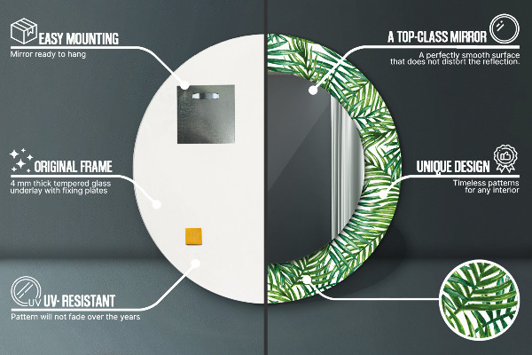 Miroir rond avec décoration Paume tropicale