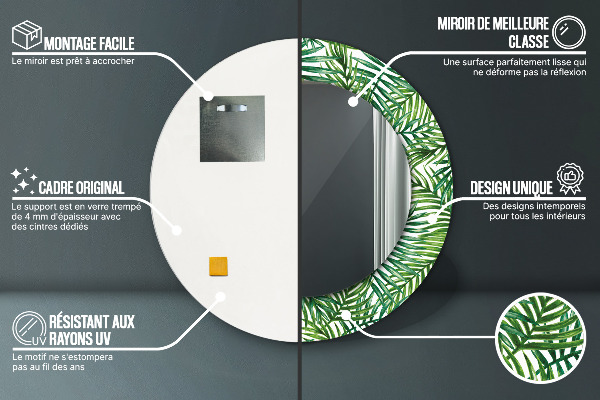 Miroir rond avec décoration Paume tropicale