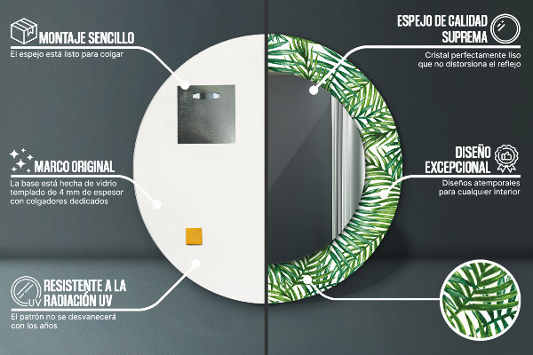 Miroir rond avec décoration Paume tropicale