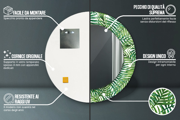 Miroir rond avec décoration Paume tropicale