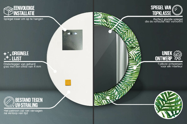 Miroir rond avec décoration Paume tropicale