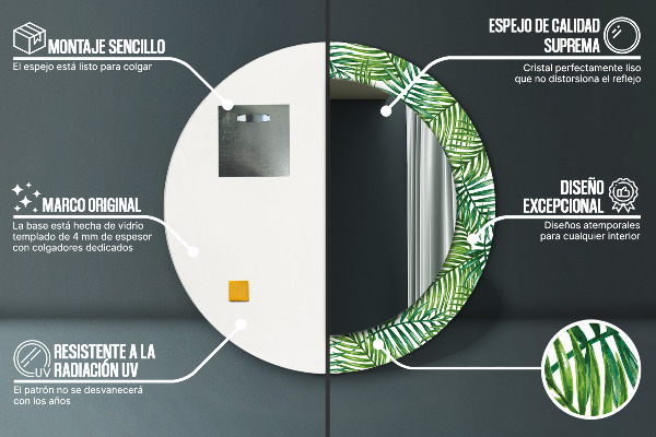 Miroir rond avec décoration Paume tropicale