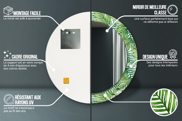 Miroir rond avec décoration Paume tropicale