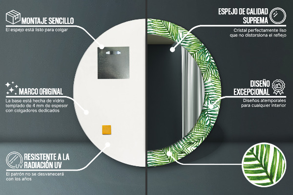 Miroir rond avec décoration Paume tropicale