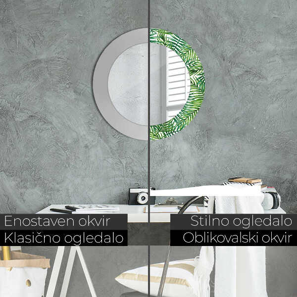Miroir rond avec décoration Paume tropicale