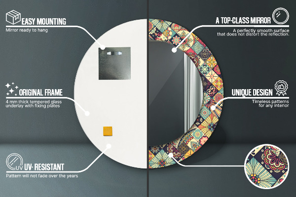 Miroir rond avec décoration Ethnique floral