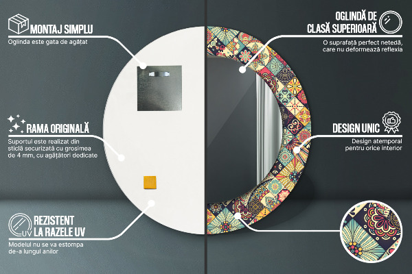 Miroir rond avec décoration Ethnique floral