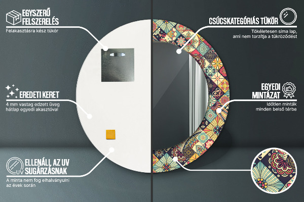 Miroir rond avec décoration Ethnique floral