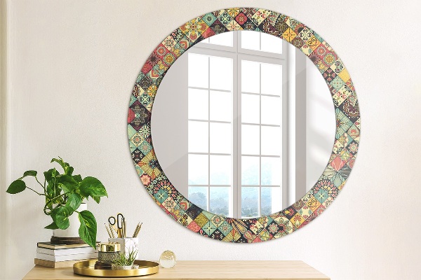 Miroir rond avec décoration Ethnique floral