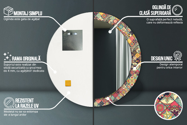 Miroir rond avec décoration Ethnique floral