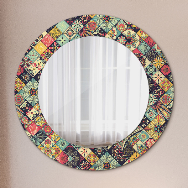 Miroir rond avec décoration Ethnique floral