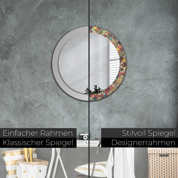 Miroir rond avec décoration Ethnique floral