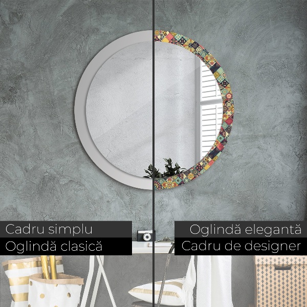 Miroir rond avec décoration Ethnique floral
