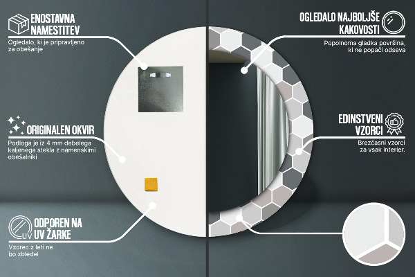 Miroir rond avec décoration Motif hexagonal