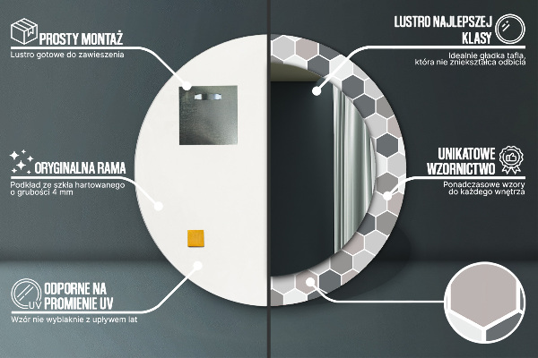Miroir rond avec décoration Motif hexagonal