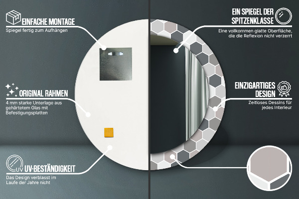 Miroir rond avec décoration Motif hexagonal