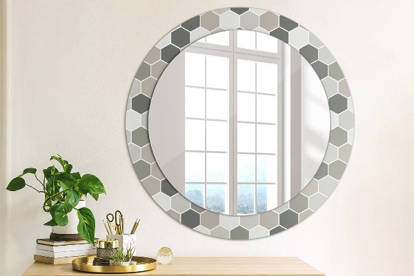 Miroir rond avec décoration Motif hexagonal