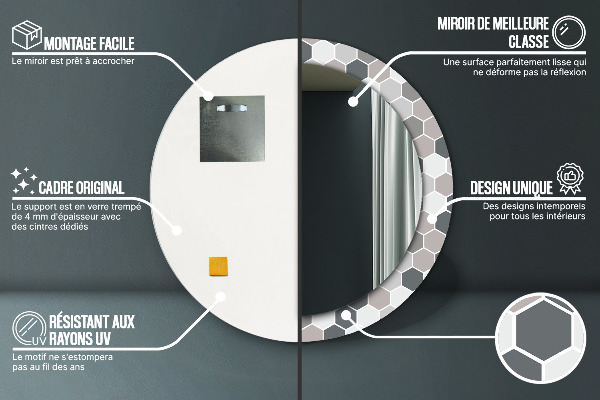 Miroir rond avec décoration Motif hexagonal