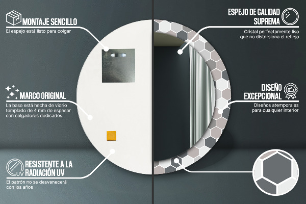 Miroir rond avec décoration Motif hexagonal