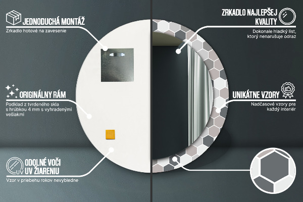 Miroir rond avec décoration Motif hexagonal
