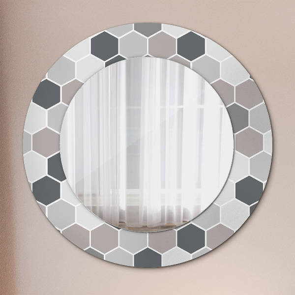 Miroir rond avec décoration Motif hexagonal