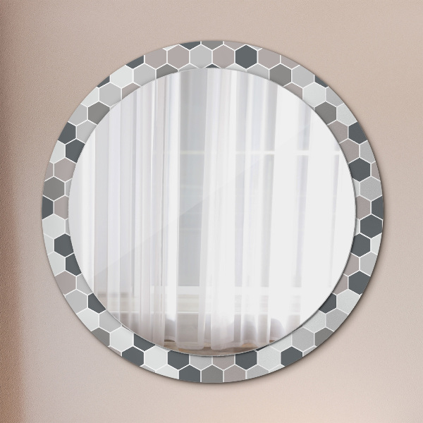 Miroir rond avec décoration Motif hexagonal