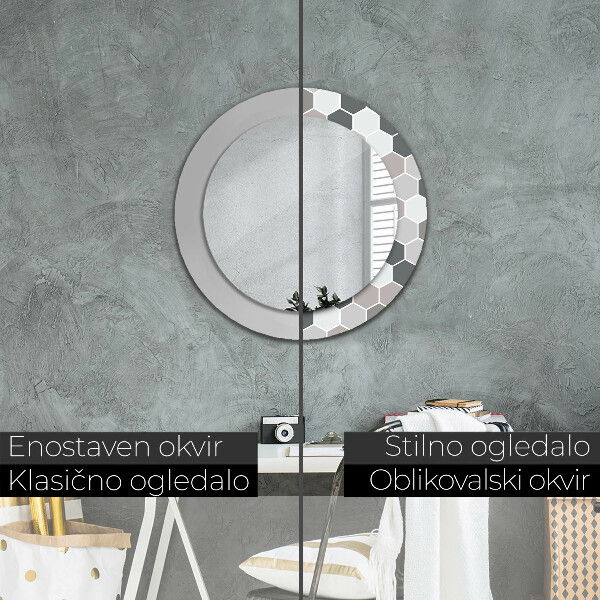 Miroir rond avec décoration Motif hexagonal