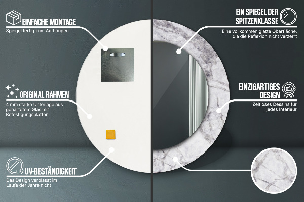 Miroir rond avec décoration Marbre blanc