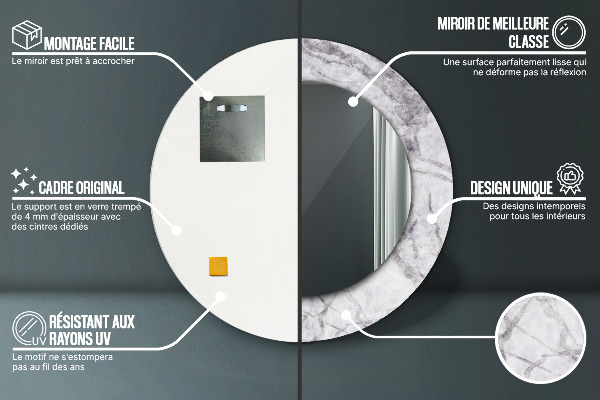 Miroir rond avec décoration Marbre blanc