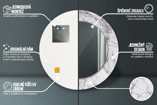 Miroir rond avec décoration Marbre blanc