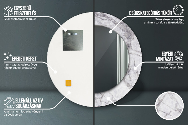 Miroir rond avec décoration Marbre blanc