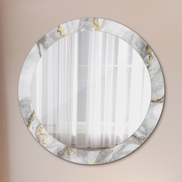 Miroir rond cadre avec impression Or marbre blanc