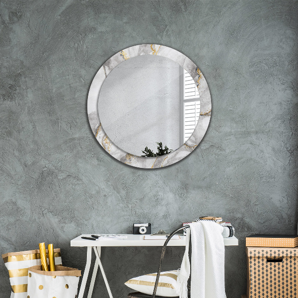 Miroir rond cadre avec impression Or marbre blanc
