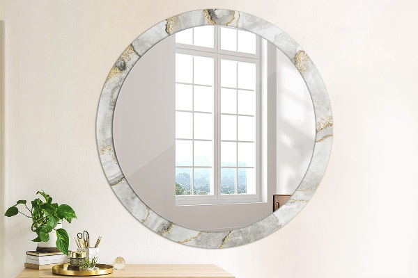 Miroir rond cadre avec impression Or marbre blanc