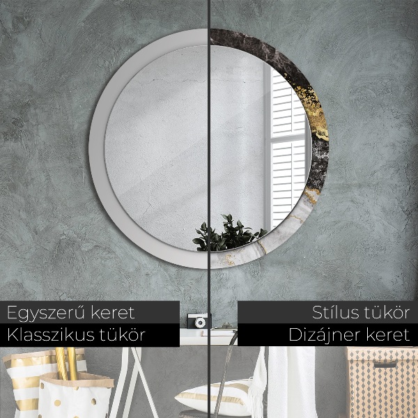 Miroir rond cadre avec impression Marbre et or