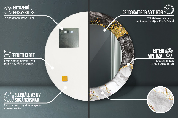 Miroir rond cadre avec impression Marbre et or