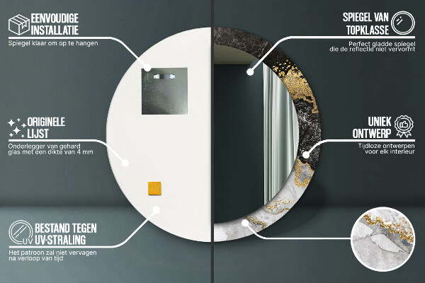 Miroir rond cadre avec impression Marbre et or