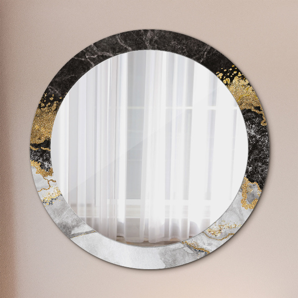 Miroir rond cadre avec impression Marbre et or
