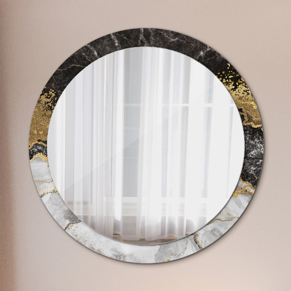 Miroir rond cadre avec impression Marbre et or