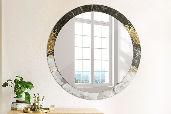 Miroir rond cadre avec impression Marbre et or