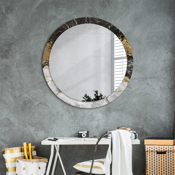 Miroir rond cadre avec impression Marbre et or
