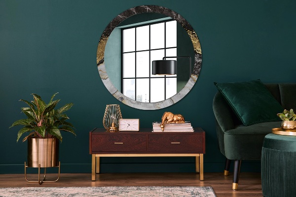 Miroir rond cadre avec impression Marbre et or