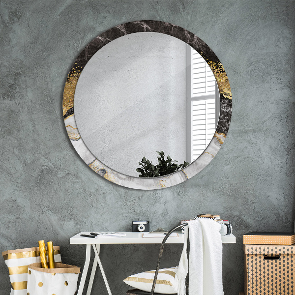 Miroir rond cadre avec impression Marbre et or