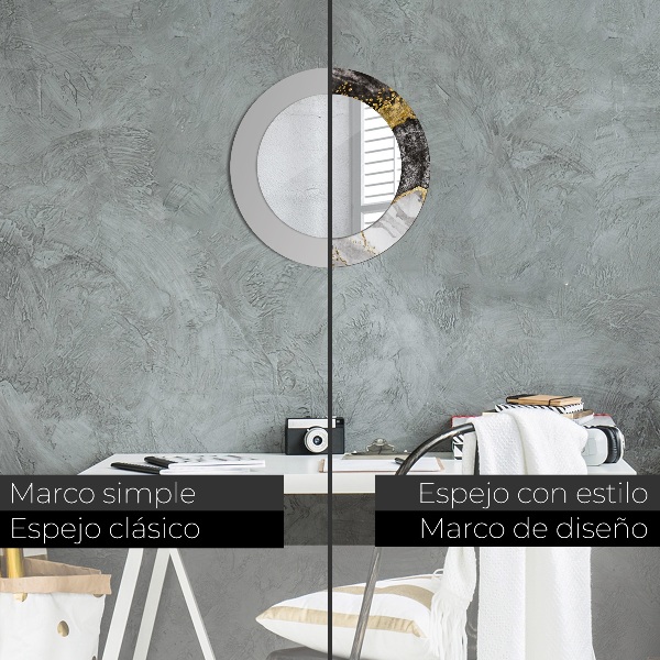 Miroir rond cadre avec impression Marbre et or