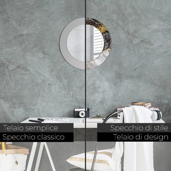 Miroir rond cadre avec impression Marbre et or