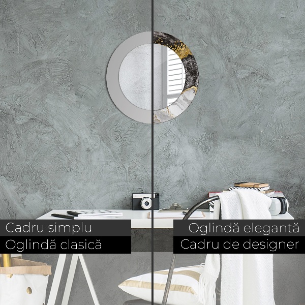 Miroir rond cadre avec impression Marbre et or