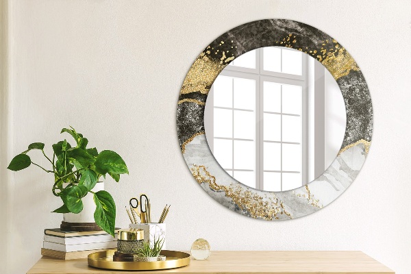 Miroir rond cadre avec impression Marbre et or