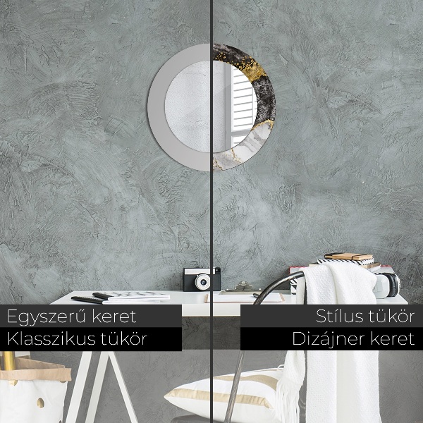 Miroir rond cadre avec impression Marbre et or